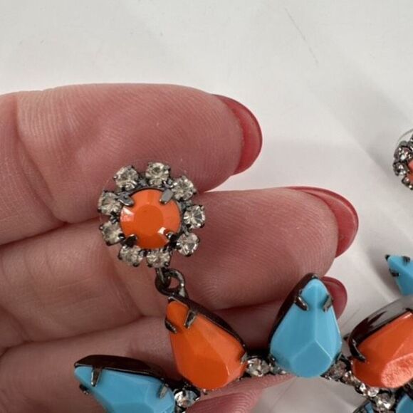 Kenneth Jay Lane Womens Large Circle Crystal Drop Dangle Earring Turquoise Coral - Picture 12 of 12